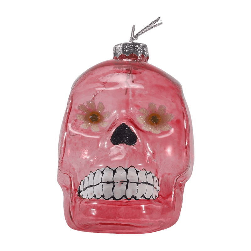 Schillerndes Totenkopf-Dekor/Zuckerschädel-Glasornament-Set