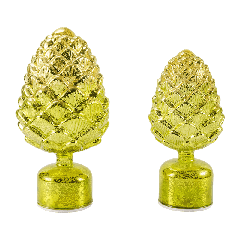 Vintage Mercury Glaskerze & Tannenzapfen Figur (Grün / Gold Finish)