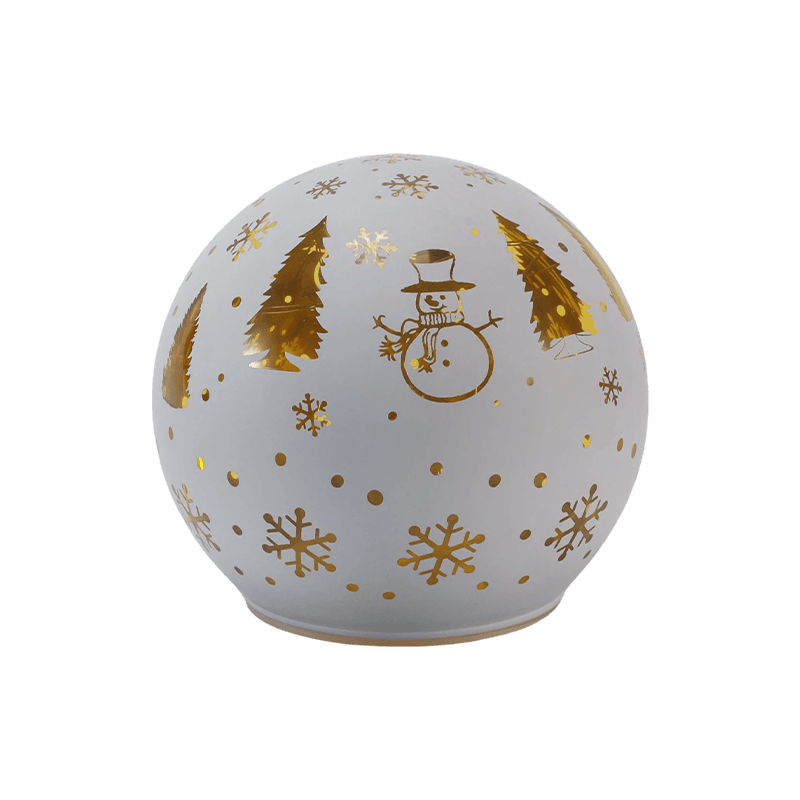 Festliche Glaskugelleuchte (irisierend/Weihnachtsbaum/Nachtszene/Schneemann-Stil)