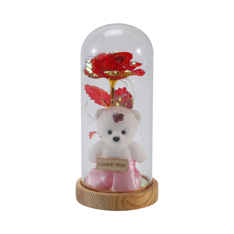 Galaxy Rose Glas-Cloche-Licht (mit/ohne Teddybär, mehrere Farben)