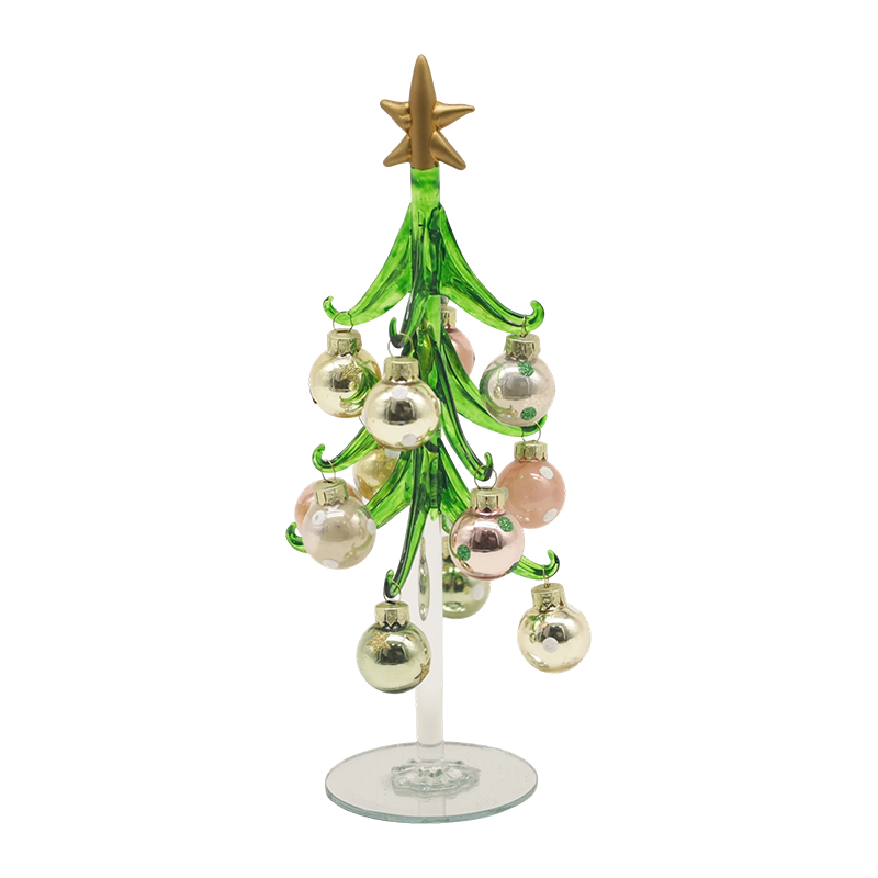 10×25 cm und 10×30 cm Festlicher Glas-Weihnachtsbaum, geschmückt mit dekorativen Kugeln. Optionen