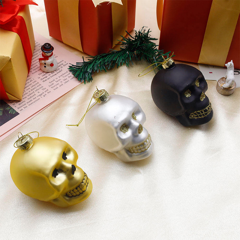 8*9cm Halloween-Glasschädel-Ornament-Set