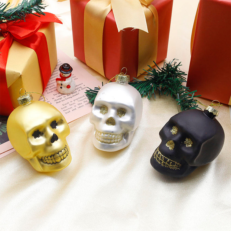 8*9cm Halloween-Glasschädel-Ornament-Set