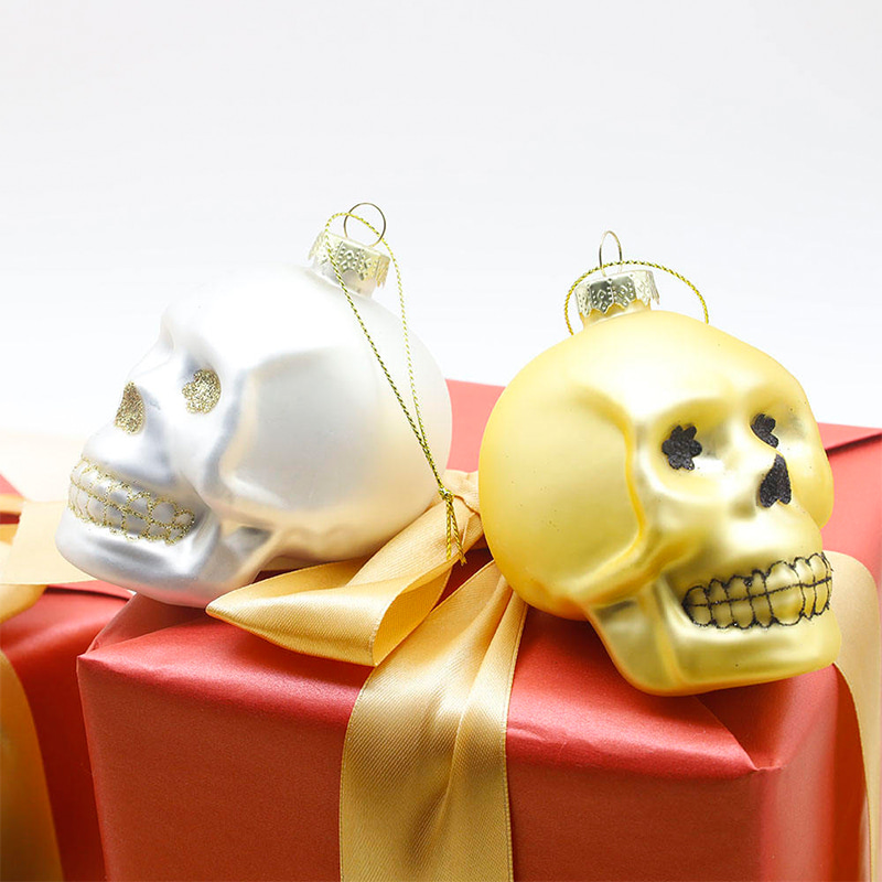 8*9cm Halloween-Glasschädel-Ornament-Set