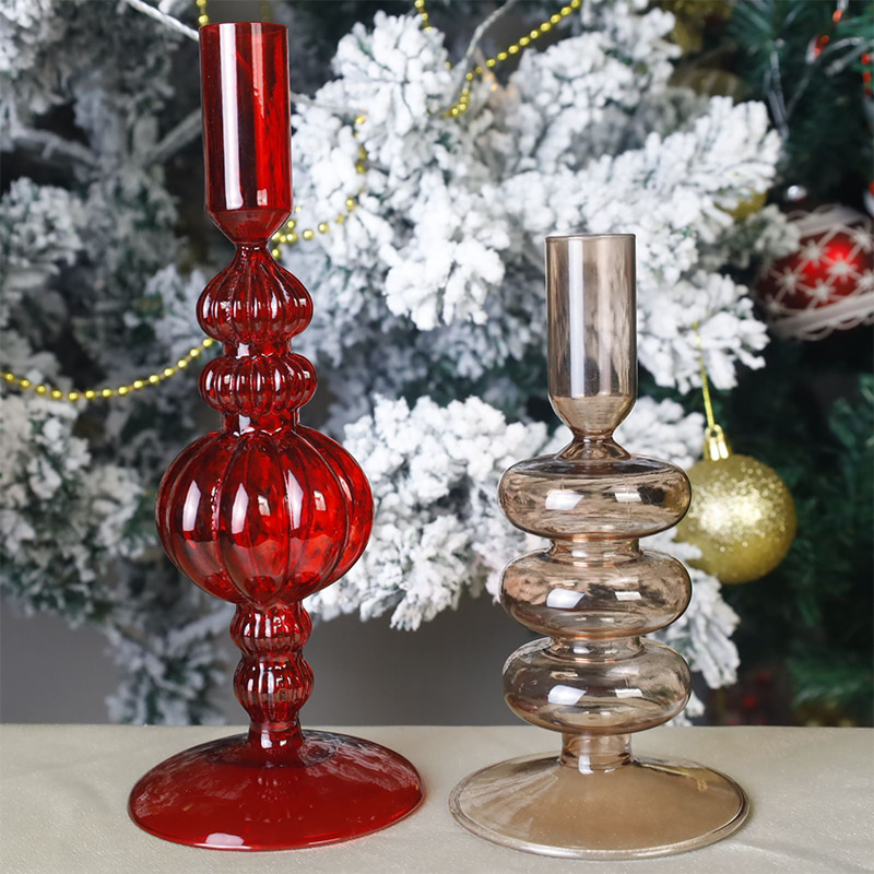 18 cm mundgeblasener Kerzenhalter aus Glas für den Urlaub auf dem Tisch