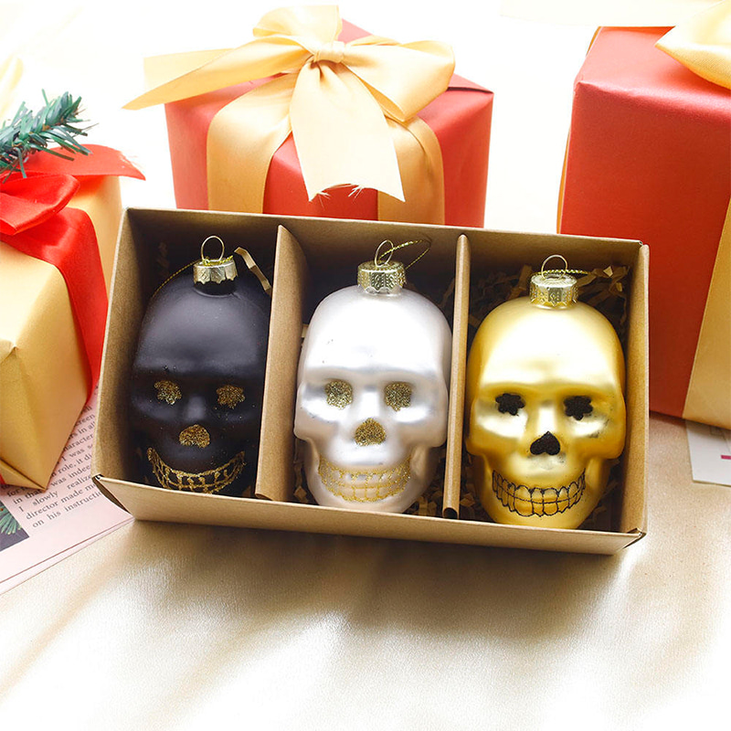 8*9cm Halloween-Glasschädel-Ornament-Set