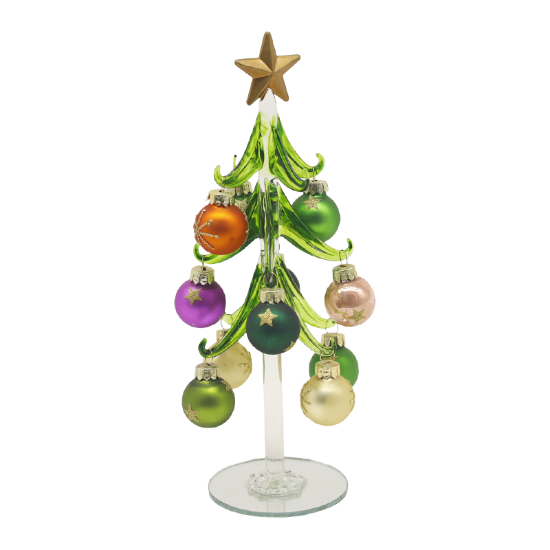 10×25 cm und 10×30 cm Festlicher Glas-Weihnachtsbaum, geschmückt mit dekorativen Kugeln. Optionen