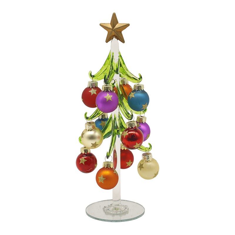 10×25 cm und 10×30 cm Festlicher Glas-Weihnachtsbaum, geschmückt mit dekorativen Kugeln. Optionen