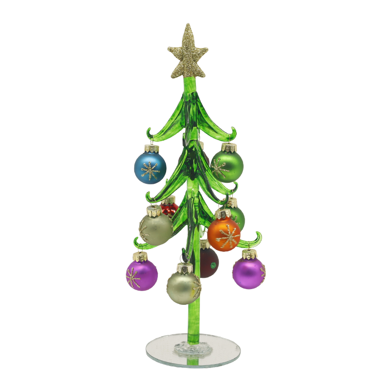 10×25 cm und 10×30 cm Festlicher Glas-Weihnachtsbaum, geschmückt mit dekorativen Kugeln. Optionen