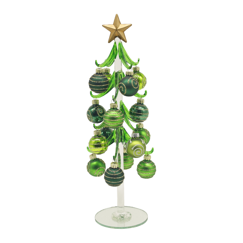 10×25 cm und 10×30 cm Festlicher Glas-Weihnachtsbaum, geschmückt mit dekorativen Kugeln. Optionen
