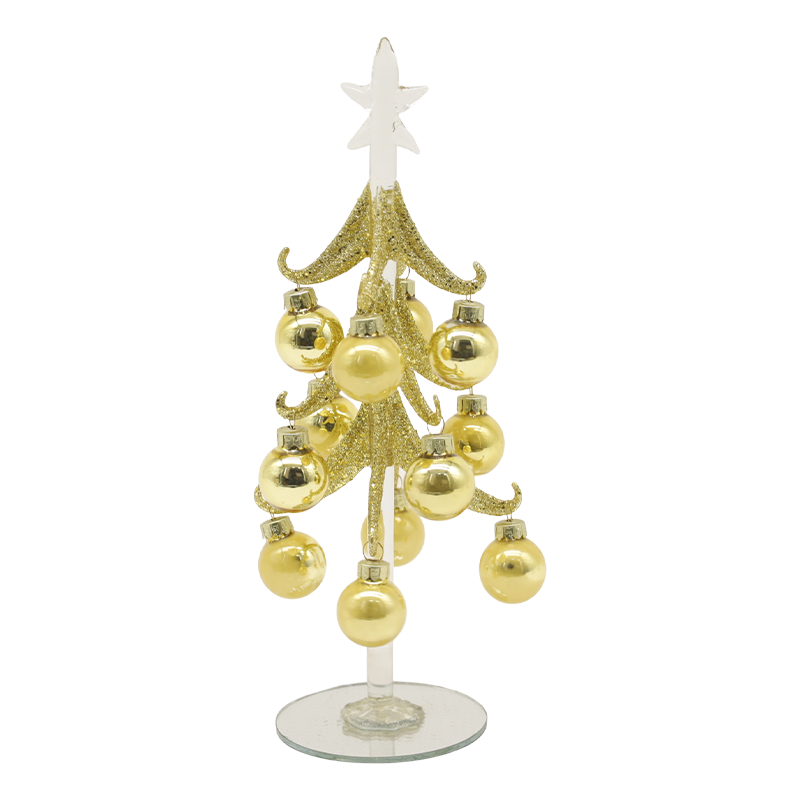 10×25 cm und 10×30 cm Festlicher goldener Glas-Weihnachtsbaum, geschmückt mit dekorativen Kugeln. Optionen