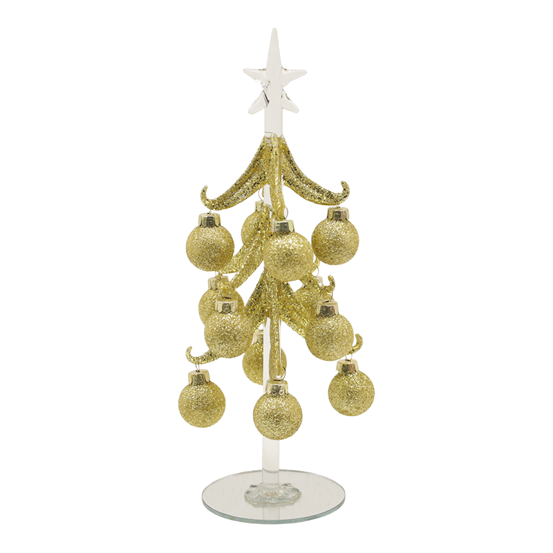 10×25 cm und 10×30 cm Festlicher goldener Glas-Weihnachtsbaum, geschmückt mit dekorativen Kugeln. Optionen