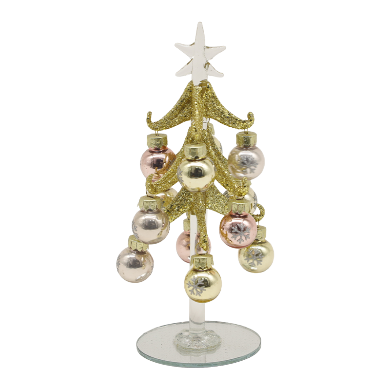 10×25 cm und 10×30 cm Festlicher goldener Glas-Weihnachtsbaum, geschmückt mit dekorativen Kugeln. Optionen