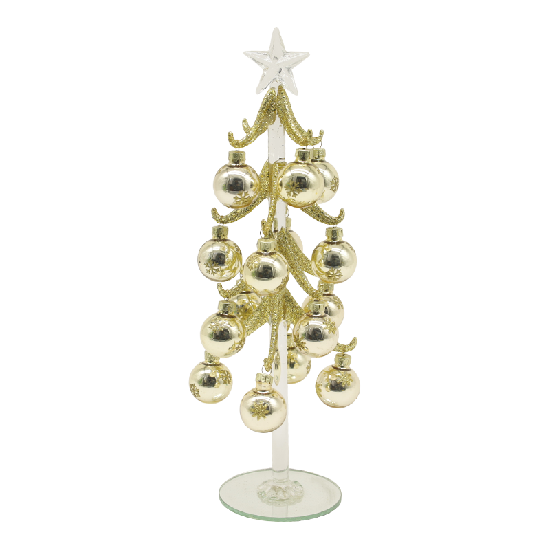 10×25 cm und 10×30 cm Festlicher goldener Glas-Weihnachtsbaum, geschmückt mit dekorativen Kugeln. Optionen