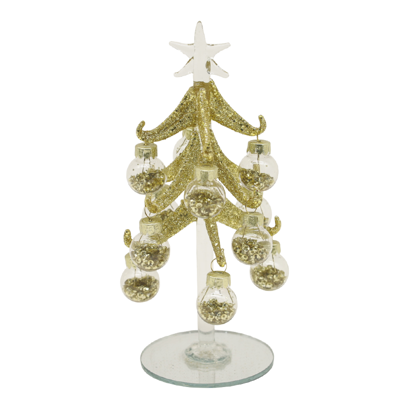 10×25 cm und 10×30 cm Festlicher goldener Glas-Weihnachtsbaum, geschmückt mit dekorativen Kugeln. Optionen
