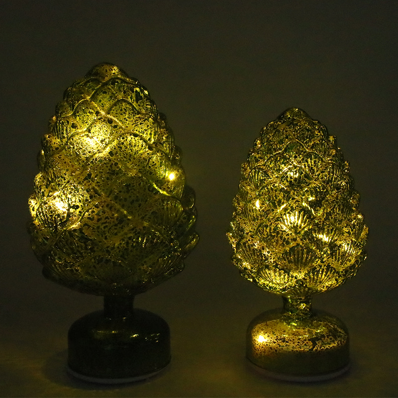 15×28 cm und 11×22 cm Tannenzapfen, weihnachtliche rotierende LED-Tischdekoration aus Glas