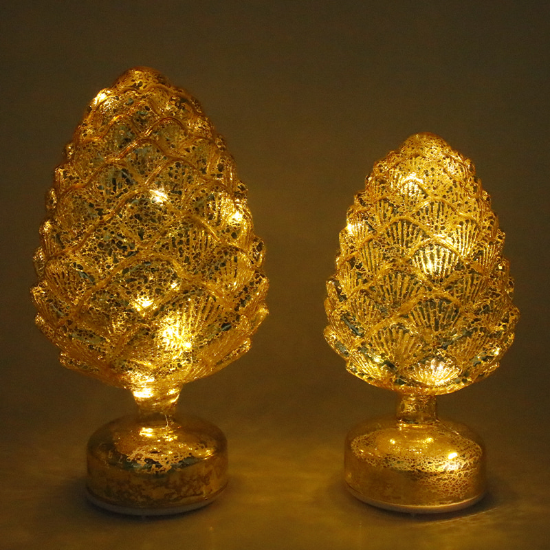15×28 cm und 11×22 cm Tannenzapfen, weihnachtliche rotierende LED-Tischdekoration aus Glas