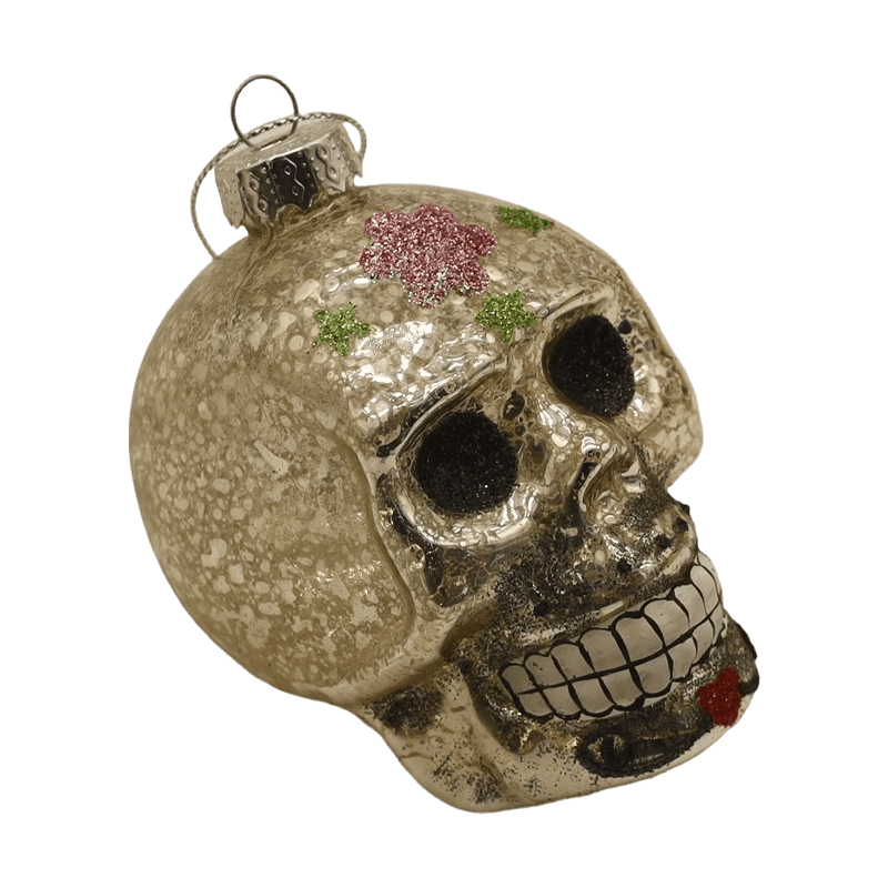 8*9cm handbemaltes Halloween-Glasschädel-Ornament-Set